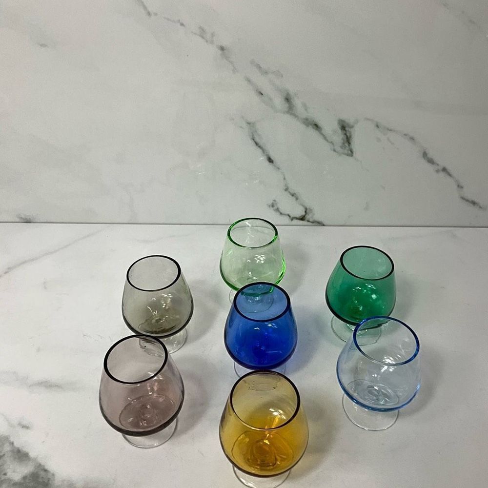 MCM Multicolor Glass Brandy Snifters - Blue Green Amber Gray Purple - Picture 4 of 7